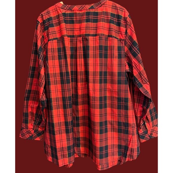 NWOT Talbots Red Plaid Rhinestone Button Front Tunic Blouse Classic Preppy 3X - Picture 5 of 6